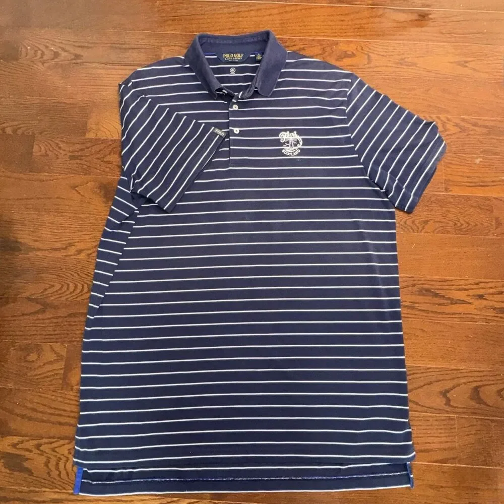 Polo Ralph Lauren Shirt Men L Moisture Wicking Blue Stripe Turnberry Golf Club